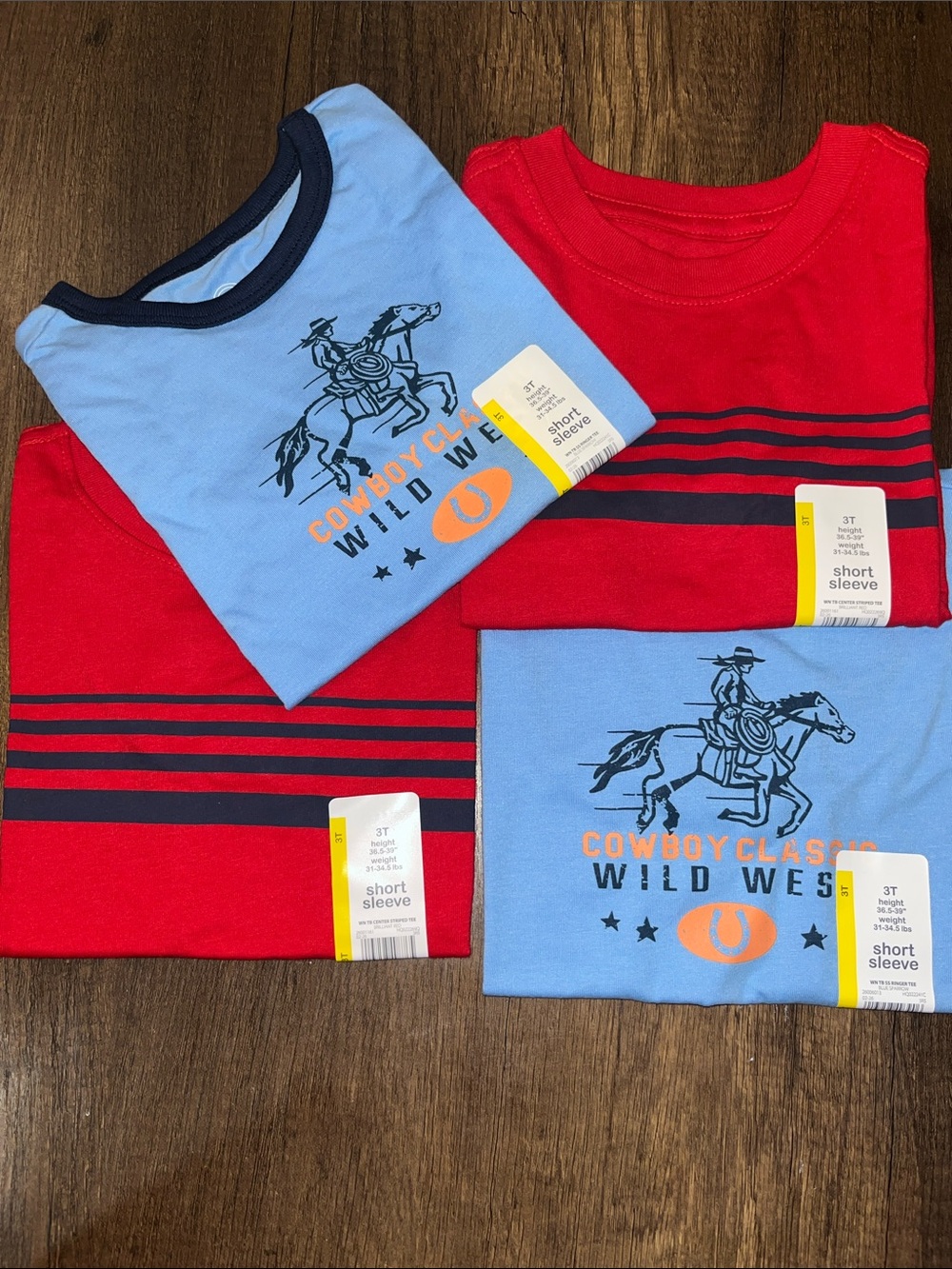 wonder nation Red & Light Blue Cowboy Graphic Short Sleeve Tees - 4 Pack